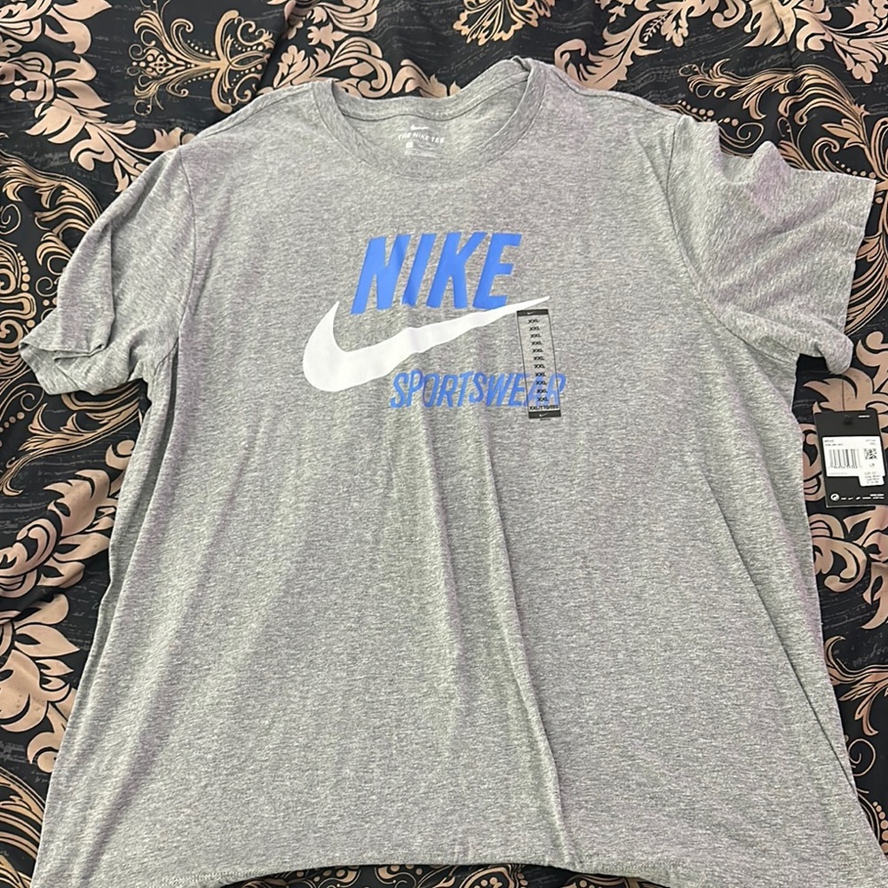 Nike Gray Short Sleeve Tee with Blue Gradient Logo